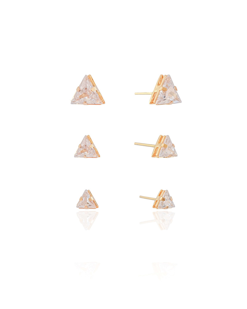 Trio de Triângulos Cristal Banho Dourado