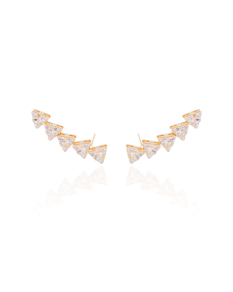 Ear Cuff Triângulos Cristal Banho Dourado